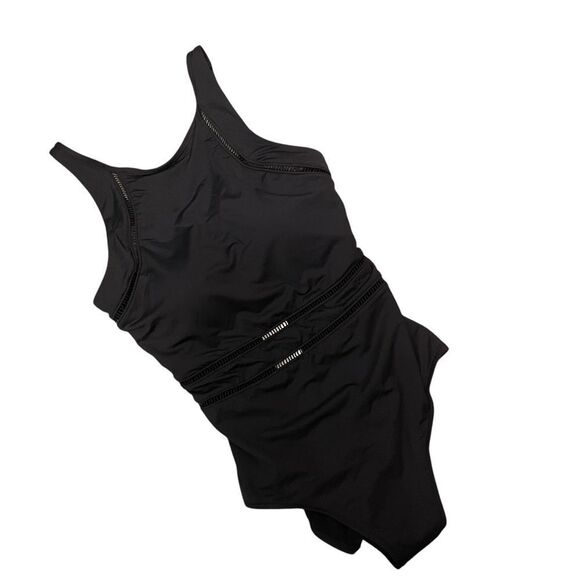 Sea Level Swim High Neck Ladder Stitch One Piece Swimsuit Black Size 10 NWT - Picture 2 of 7